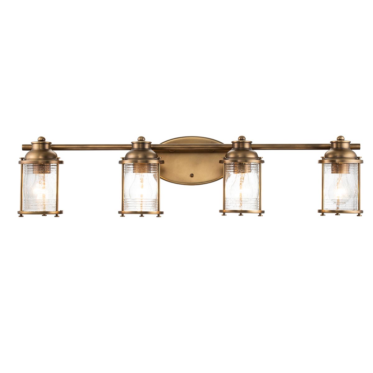 Ashland Bay 4 Lamp Bathroom Mirror Light Natural Brass Seeded Glass