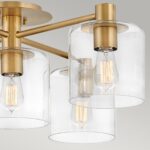 Quintiesse Axel 5 Light Semi Flush Low Ceiling Light Brass Clear Glass