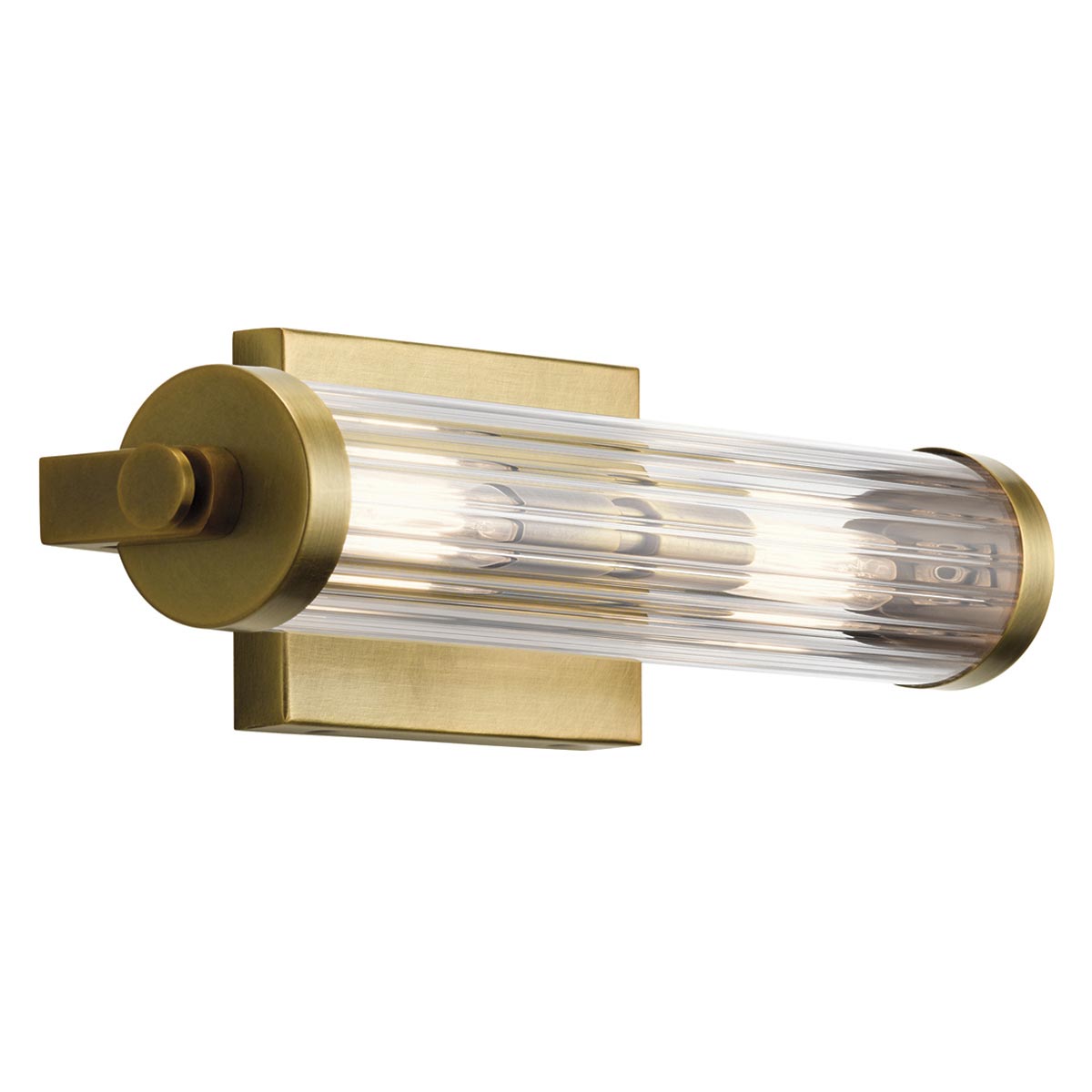 Quintiess Azores 2 Light Bathroom Wall Light Natural Brass Ribbed Glass