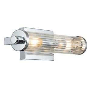 Quintiesse Azores 2 light bathroom wall light in polished chrome on white background lit