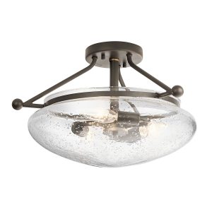 Quintiesse Belle 3 light semi flush ceiling light in old bronze on white bacground