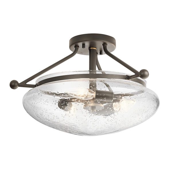 Quintiesse Belle 3 light semi flush ceiling light in old bronze on white bacground