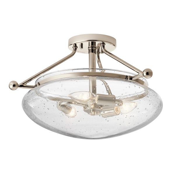 Quintiesse Belle 3 light semi flush ceiling light in polished nickel on white backgrouns