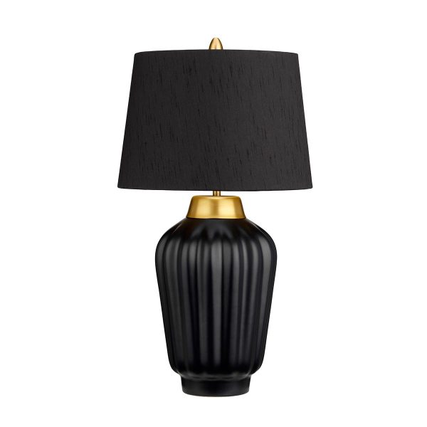 Quintiesse Bexley 1 light black ribbed ceramic table lamp in polished nickel Bexley 1 light black ribbed ceramic table lamp in brushed brass on white background unlit