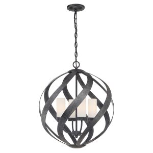 Quintiesse Blacksmith 4 light outdoor or bathroom chain lantern in old black on white background lit