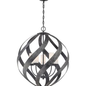 Quintiesse Blacksmith large 5 light outdoor or bathroom chain lantern in old black on white background