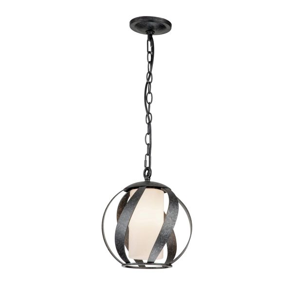 Quintiesse Blacksmith 1 light outdoor or bathroom chain lantern in old black on white background lit