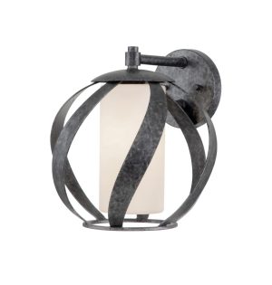 Quintiesse Blacksmith 1 light outdoor or bathroom wall light in old black on white background lit