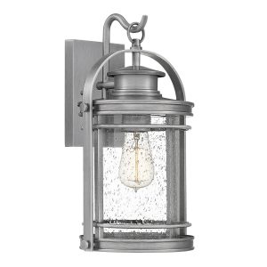 Quintiesse Booker medium 1 light outdoor wall lantern in industrial aluminium on white background