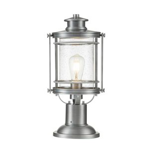Quintiesse Booker medium 1 light outdoor pedestal lantern in industrial aluminium on white background