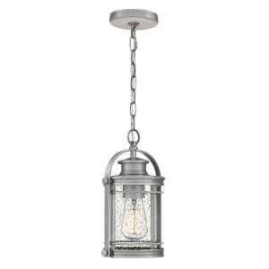 Quintiesse Booker small 1 light outdoor porch chain lantern in industrial aluminium on white background