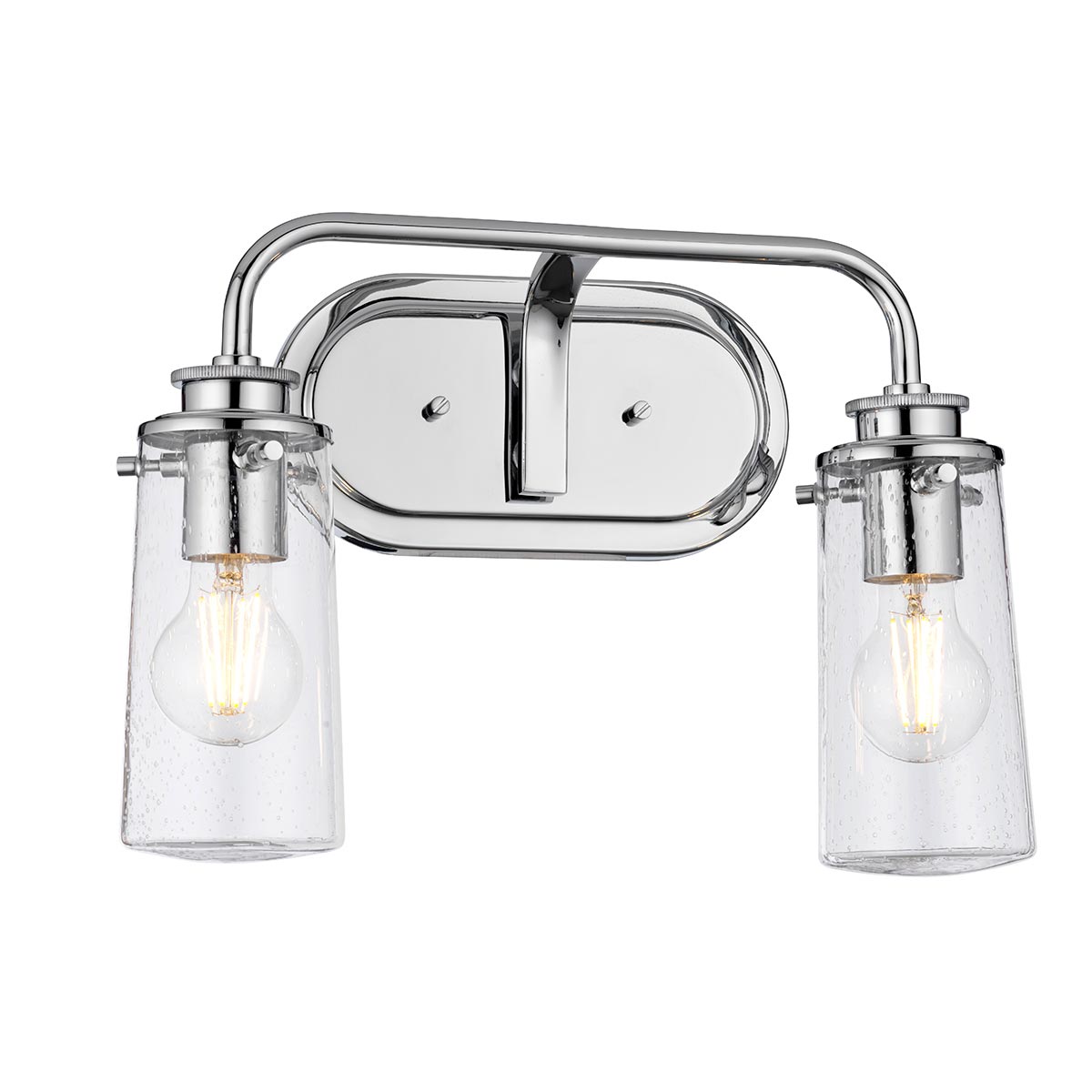 Braelyn Polished Chrome 2 Lamp Bathroom Wall Light Seeded Glass