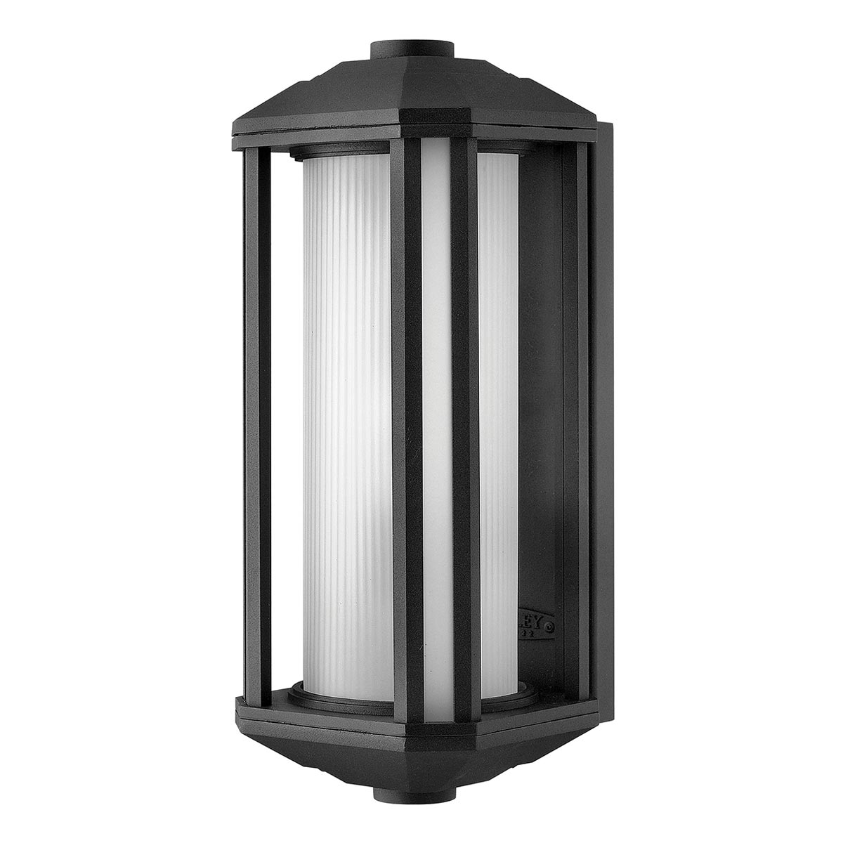 Castelle Medium Black Art Deco Outdoor Wall Lantern Ribbed White Glass