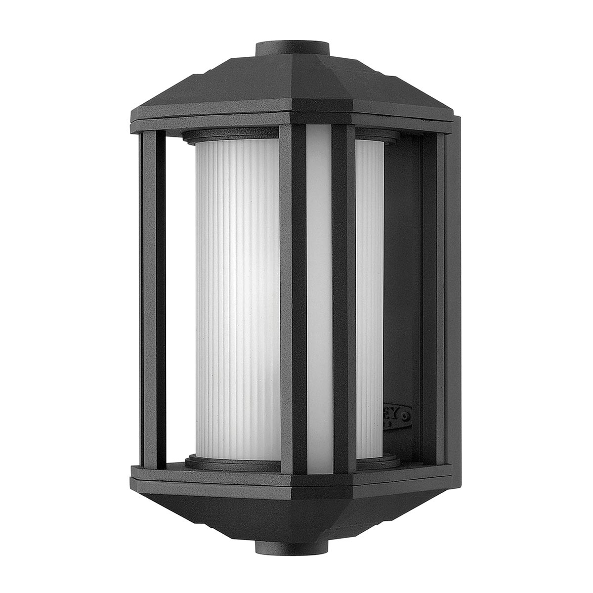 Castelle Small Black Art Deco Outdoor Wall Lantern Ribbed White Glass