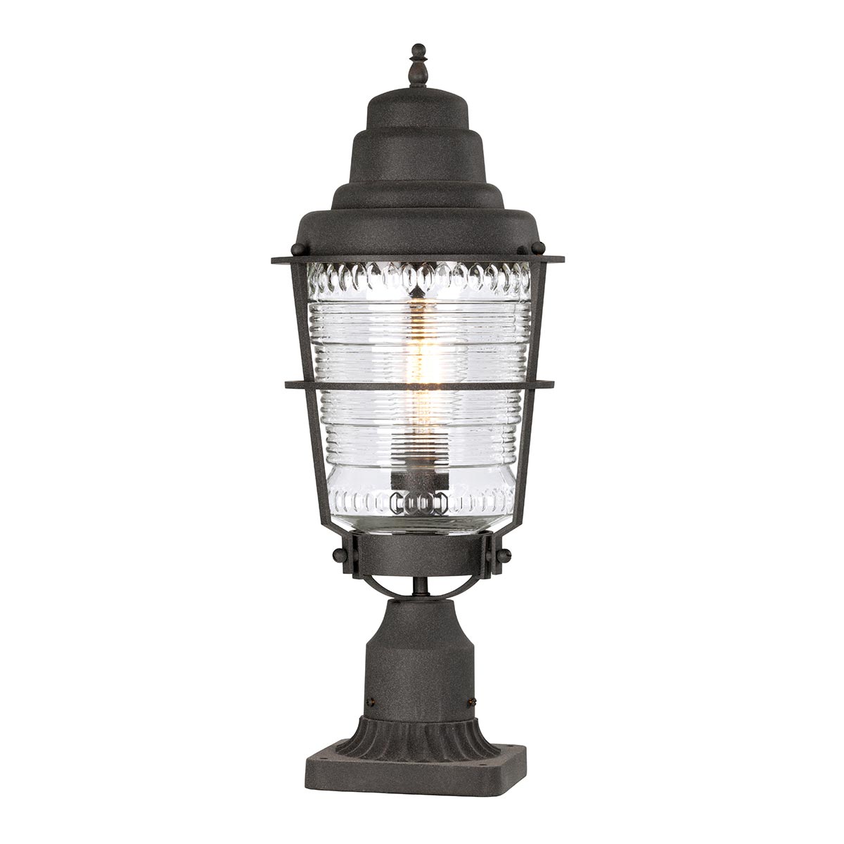 Chance Harbor Outdoor Pedestal Lantern Weathered Zinc Ribbed Glass