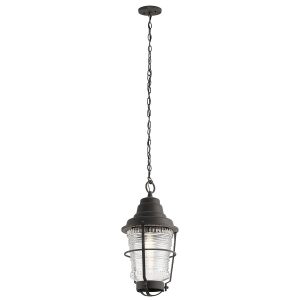 Quintiesse Chance Harbor 1 light hanging outdoor porch chain lantern in weathered zinc full height