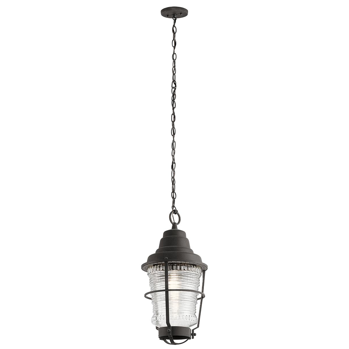 Chance Harbor Outdoor Porch Chain Lantern Weathered Zinc Ribbed Glass
