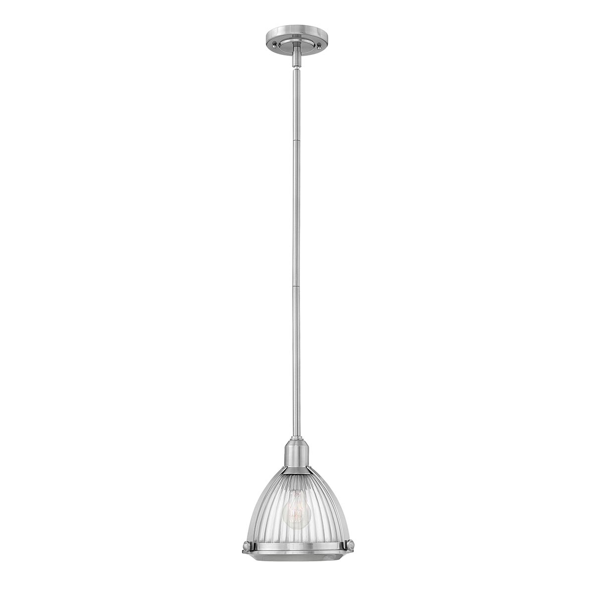Elroy Brushed Nickel 1 Lamp Pendant Ceiling Light Ribbed Glass Shade