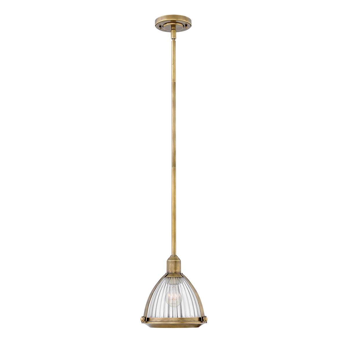 Elroy Heritage Brass 1 Lamp Pendant Ceiling Light Ribbed Glass Shade