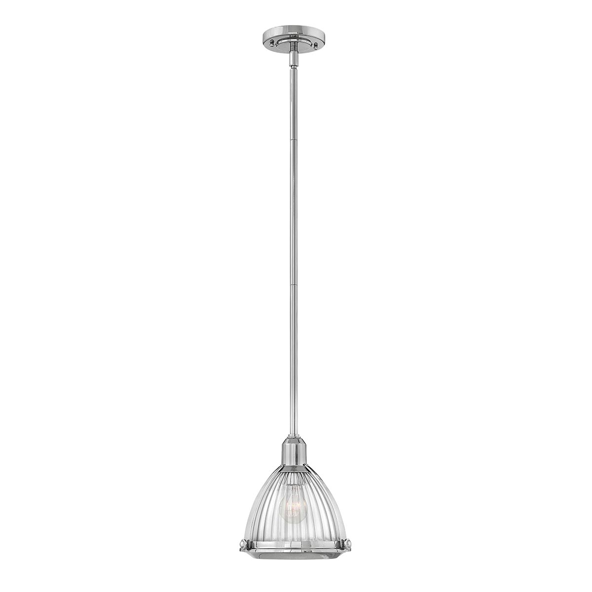 Elroy Polished Nickel 1 Lamp Pendant Ceiling Light Ribbed Glass Shade