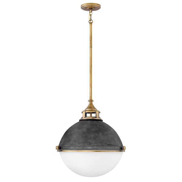 Quintiesse Fletcher industrial style 3 light large globe ceiling pendant full height