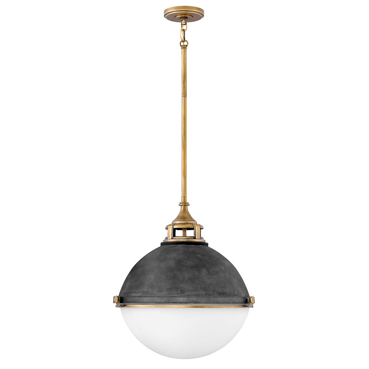 Fletcher Industrial Aged Zinc 3 Light Globe Ceiling Pendant Heritage Brass