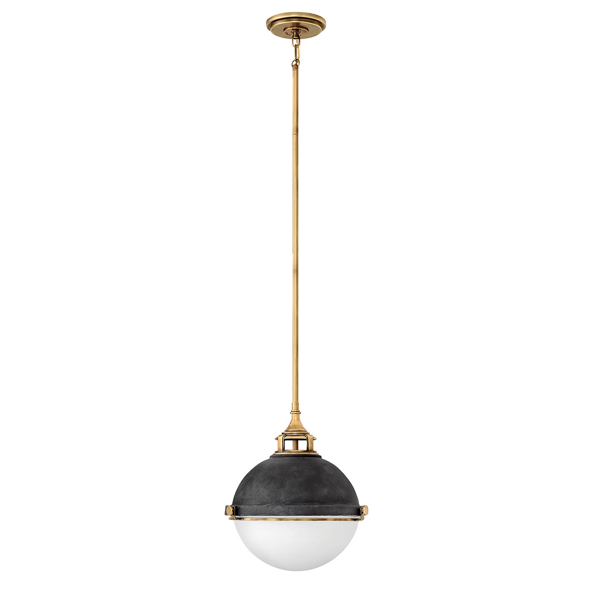 Fletcher Industrial Aged Zinc 2 Light Globe Ceiling Pendant Heritage Brass