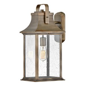 Quintiesse Grant 1 light large outdoor wall lantern in burnished bronze on white background