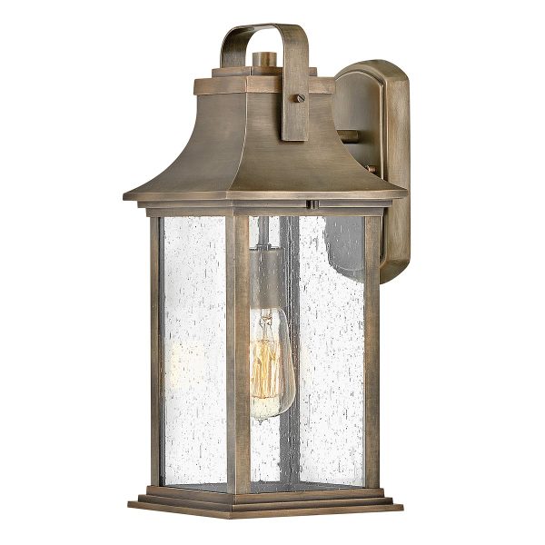 Quintiesse Grant 1 light medium outdoor wall lantern in burnished bronze on white background