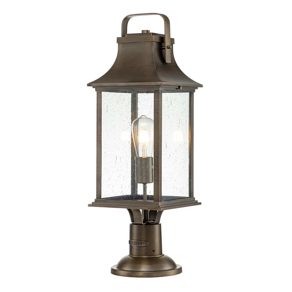 Grant 1 Light Large Outdoor Post Lantern Bronze Seeded Glass
