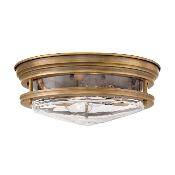 Quintiesse Hadrian brushed bronze 2 lamp flush bathroom ceiling light with clear glass shade main image