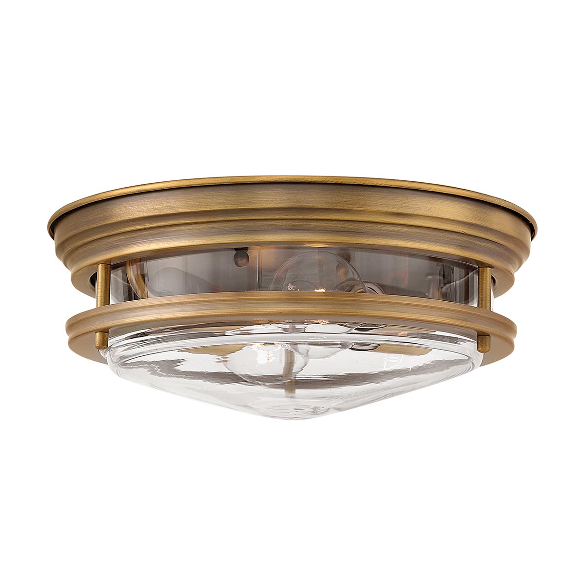 Hadrian Brushed Bronze 2 Lamp Flush Bathroom Ceiling Light Clear Glass