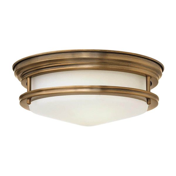 Hadrian Brushed Bronze 2 Lamp Flush Bathroom Ceiling Light Opal Glass