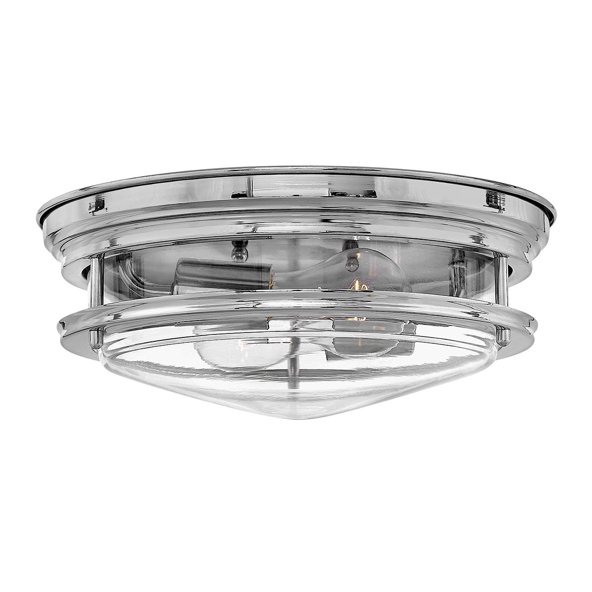 Hadrian Flush Bathroom Ceiling 2 Light Polished Chrome Clear Glass