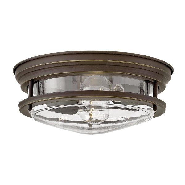 Quintiesse Hadrian oil rubbed bronze 2 lamp flush bathroom ceiling light with clear glass shade main image