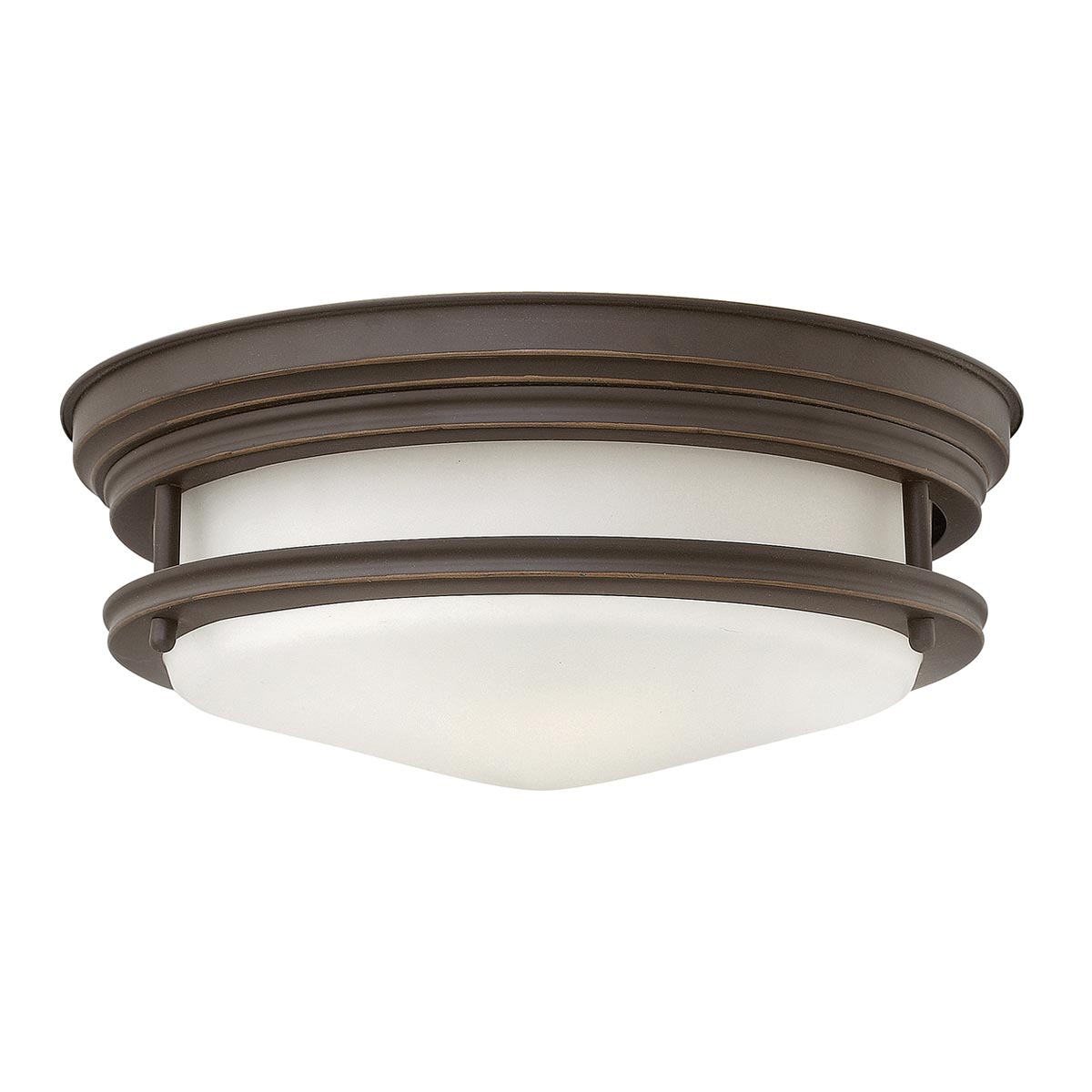 Hadrian Flush Bathroom Ceiling 2 Light Oil Rubbed Bronze Opal Glass