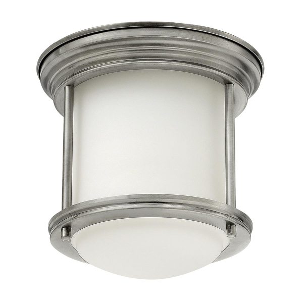 Quintiesse Hadrian antique nickel 1 lamp small flush bathroom ceiling light with opal glass shade main image