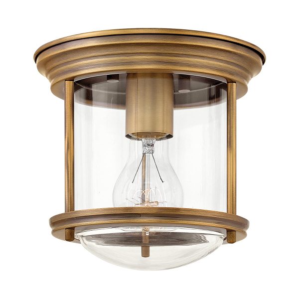 Quintiesse Hadrian brushed bronze 1 lamp small flush bathroom ceiling light with clear glass shade main image