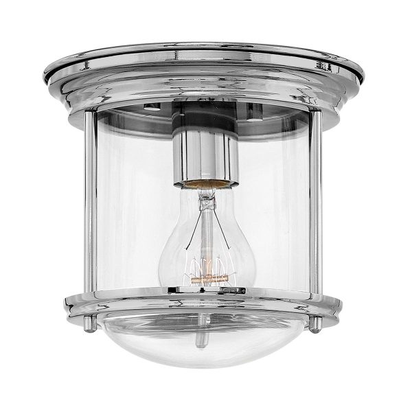 Quintiesse Hadrian chrome 1 lamp small flush bathroom ceiling light with clear glass shade main image