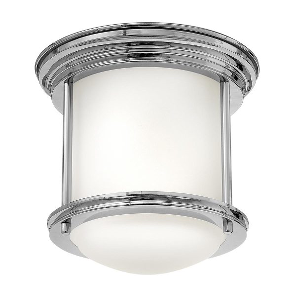 Quintiesse Hadrian chrome 1 lamp small flush bathroom ceiling light with opal glass shade main image