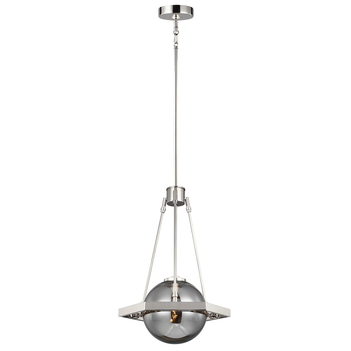 Harper Polished Nickel 1 Light Ceiling Pendant Smoked Glass Globe