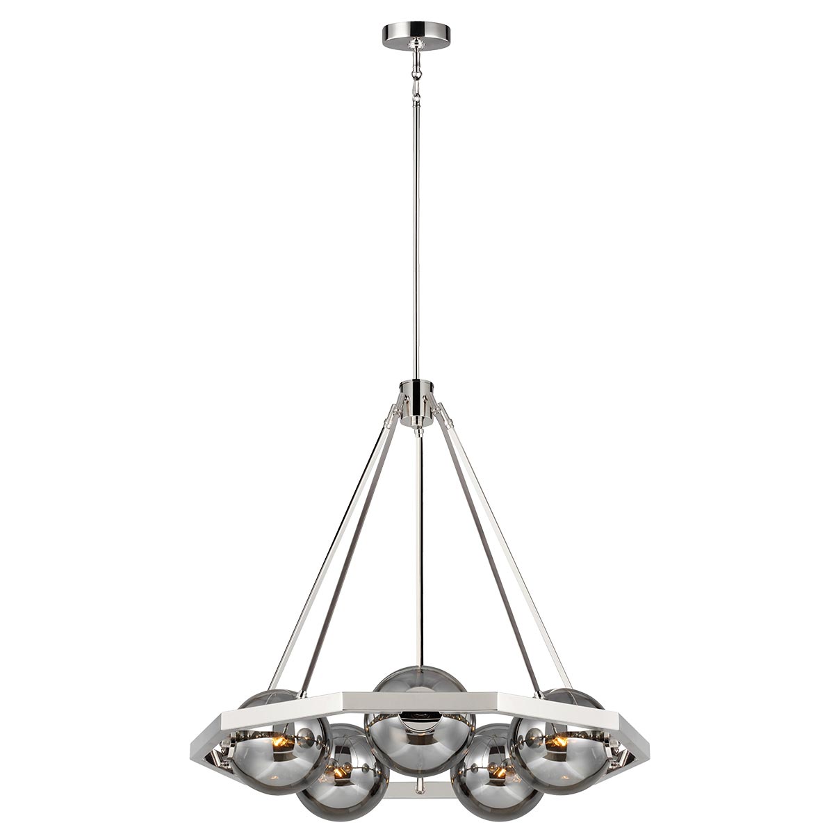 Harper Polished Nickel 5 Light Modern Chandelier Smoked Glass Globes