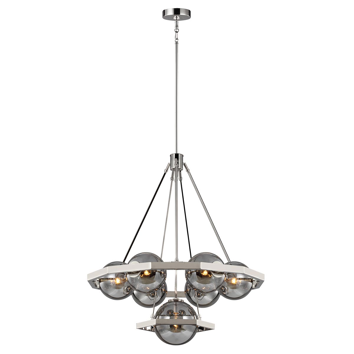 Harper Polished Nickel 7 Light Modern Chandelier Smoked Glass Globes