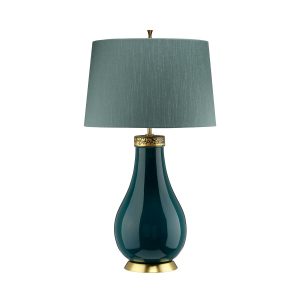 Quintiesse Havering 1 light turquoise ceramic table lamp in aged brass main image on white background