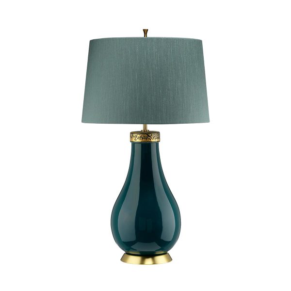 Quintiesse Havering 1 light turquoise ceramic table lamp in aged brass main image on white background