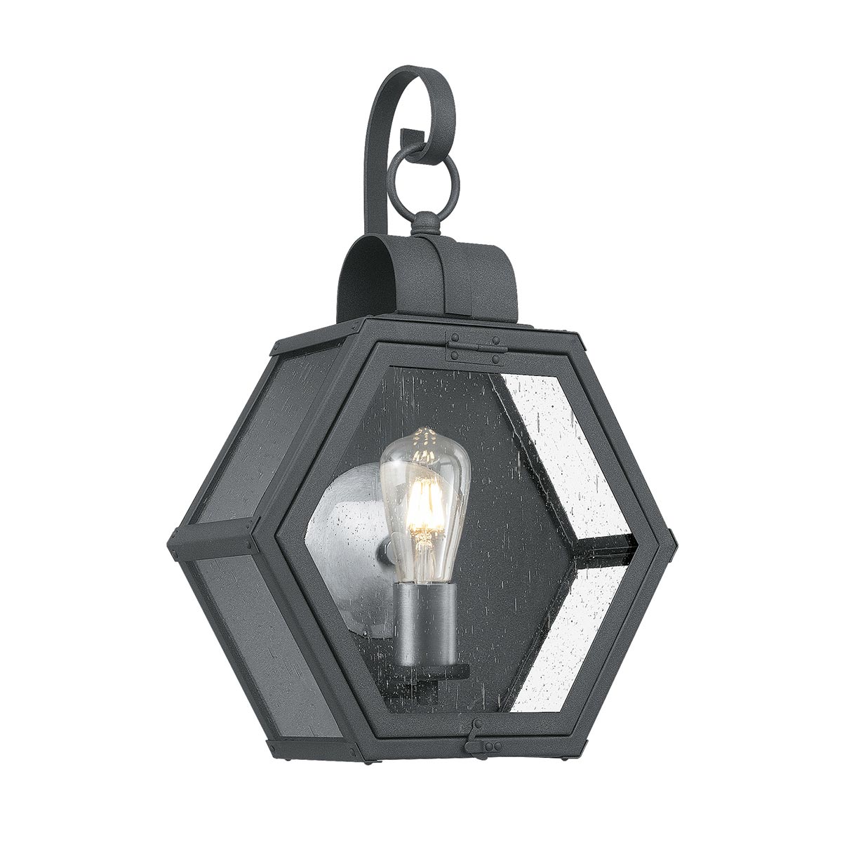 Heath Med Hexagonal Outdoor Wall Lantern Black Seeded Glass