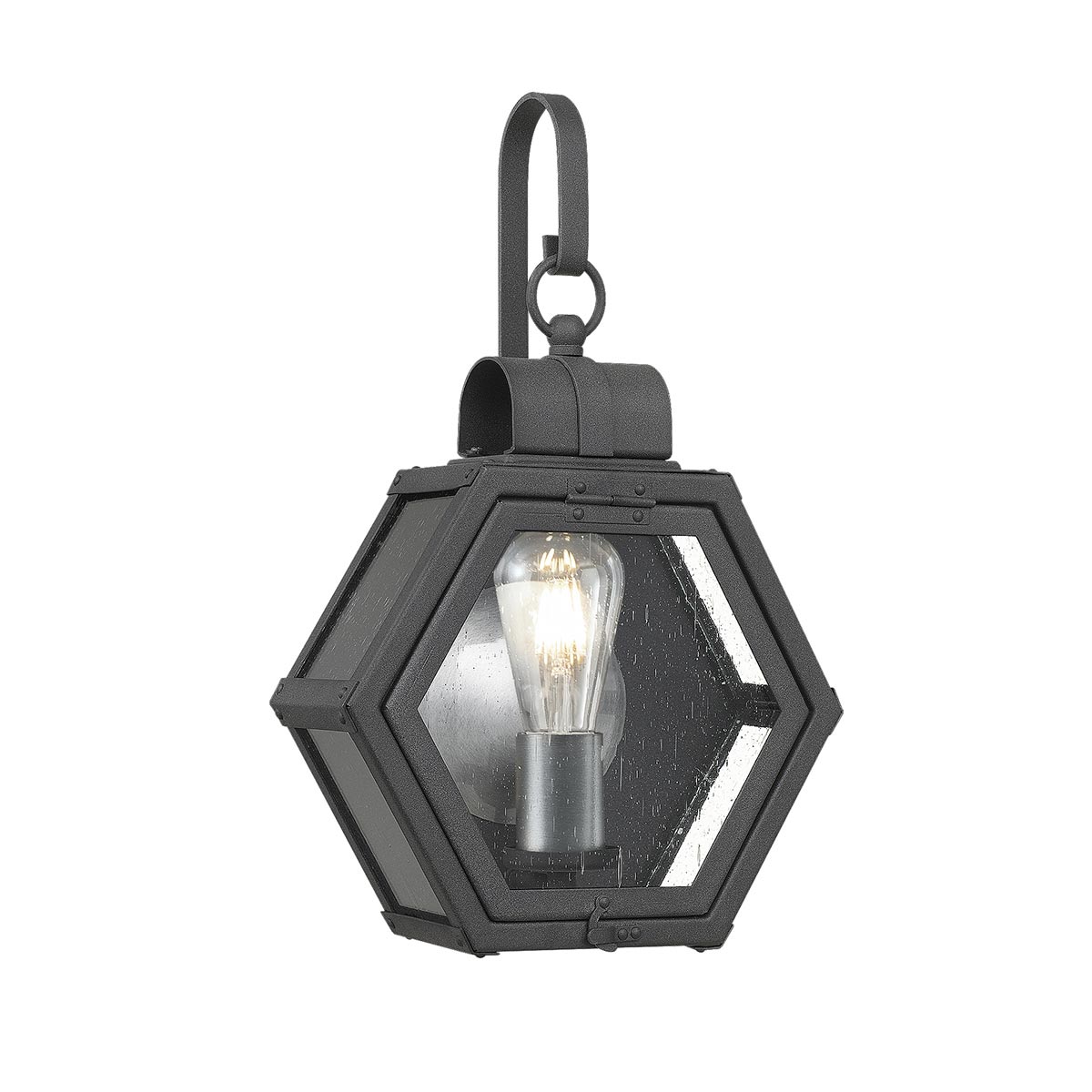 Heath Small Hexagonal Outdoor Wall Lantern Black Seeded Glass