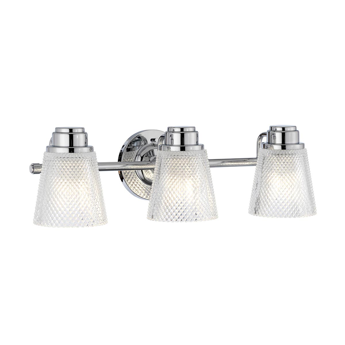 Hudson Polished Chrome 3 Lamp Bathroom Mirror Light Cut Glass Shades