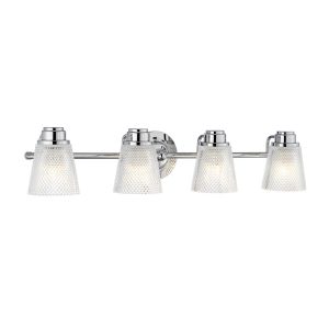 Quintiesse Hudson polished chrome 4 lamp bathroom mirror light with cut glass shades down lit
