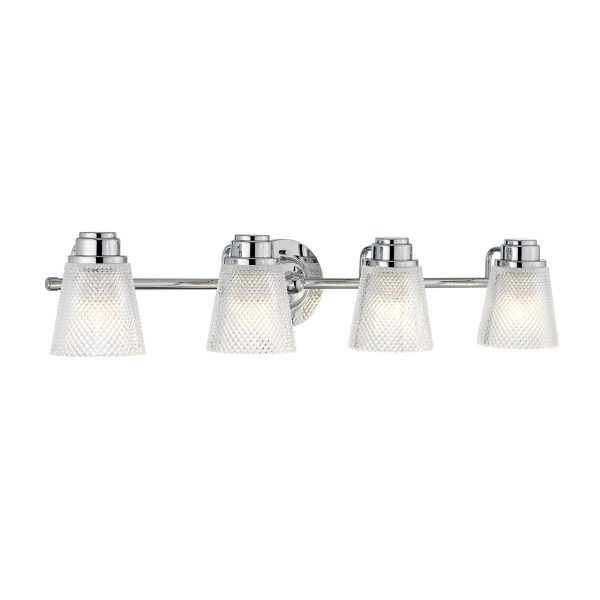 Quintiesse Hudson polished chrome 4 lamp bathroom mirror light with cut glass shades down lit